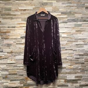 Charlie O Velvet Tunic Dress L | Plush Crushed Velvet, Deep Plum, Pockets
